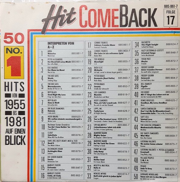 Connie Francis back cover listing 1-50